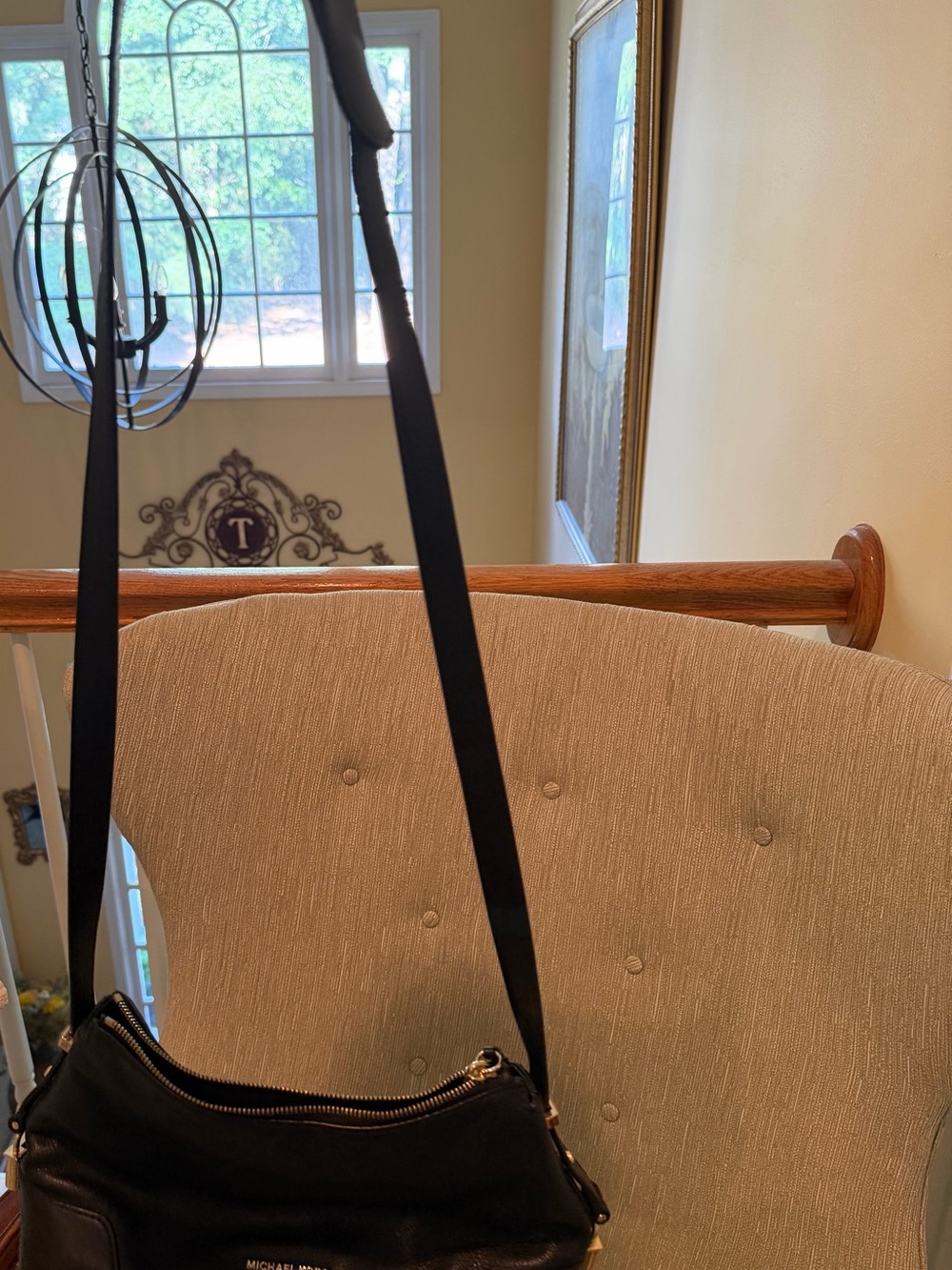 Michael Kors Black Leather Shoulder Bag with Gold Hardware